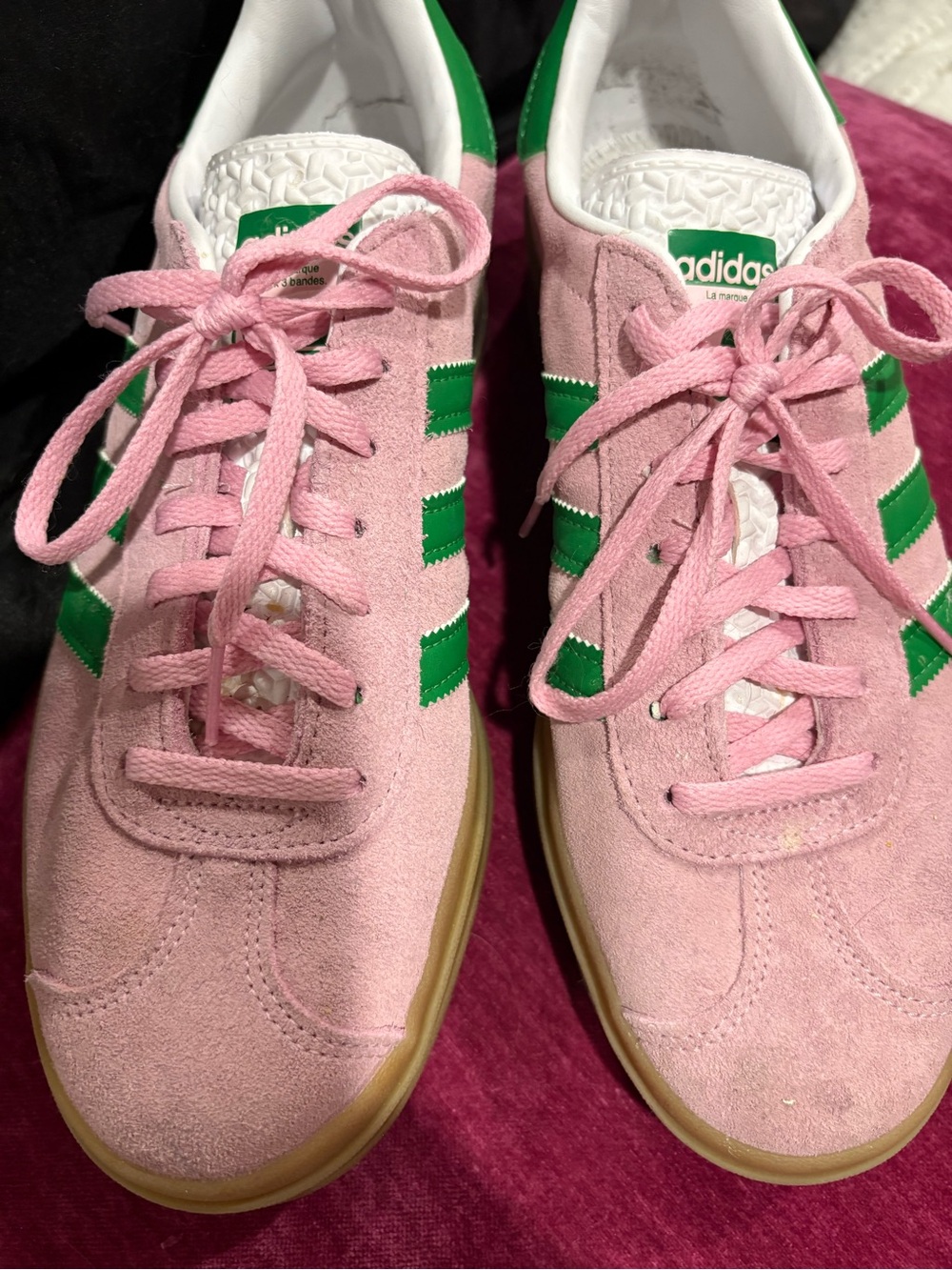 Adidas Gazelle Platform Pink Suede Sneakers with Green Stripes - Picture 2 of 9